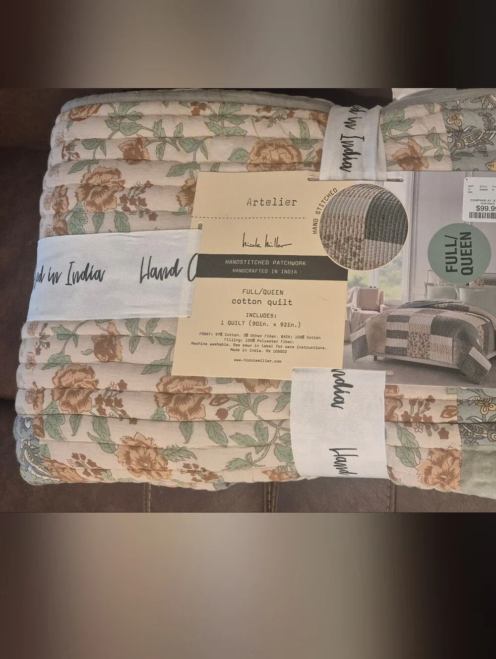 NWT Nicole Miller Artelier Patchwork Quilt Full/Queen 90x92 Floral